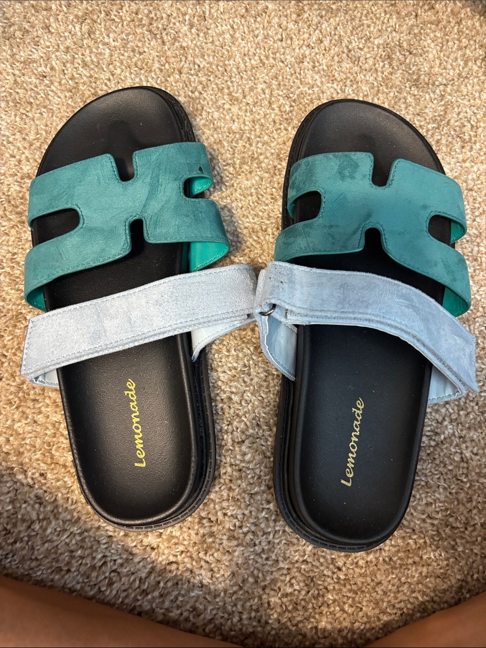 Lemonade Teal & Light Blue Slide Sandals - Women's Casual Comfort